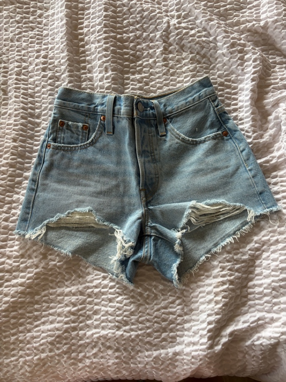 Levi's 501 Distressed High-Rise Denim Shorts Size 23